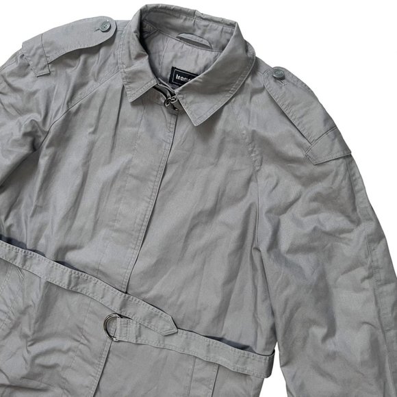 teamcity (Sweden) Plain Weave Cotton Blend Belted Military Trench Coat Cement : - Picture 3 of 5